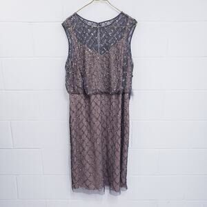 Adrianna Papell Womens 16W Dress Beaded Short Dress LEADNUDE AP1E204065